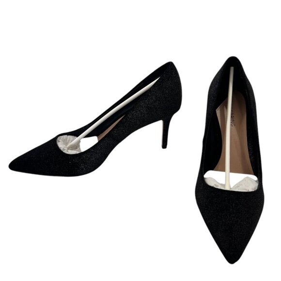 Call It Spring Slip-on Heels Pointed Toe Pumps Black Faux Suede w/Silver 9 NEW - Picture 2 of 9